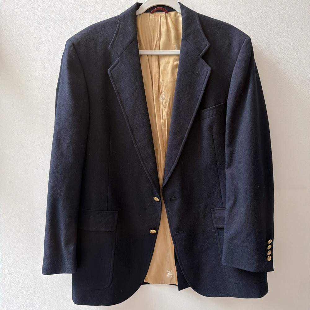 Hart Schaffner Marx Mens Navy Blue Gold Button Blazer Sport Coat Suit Jacket 44